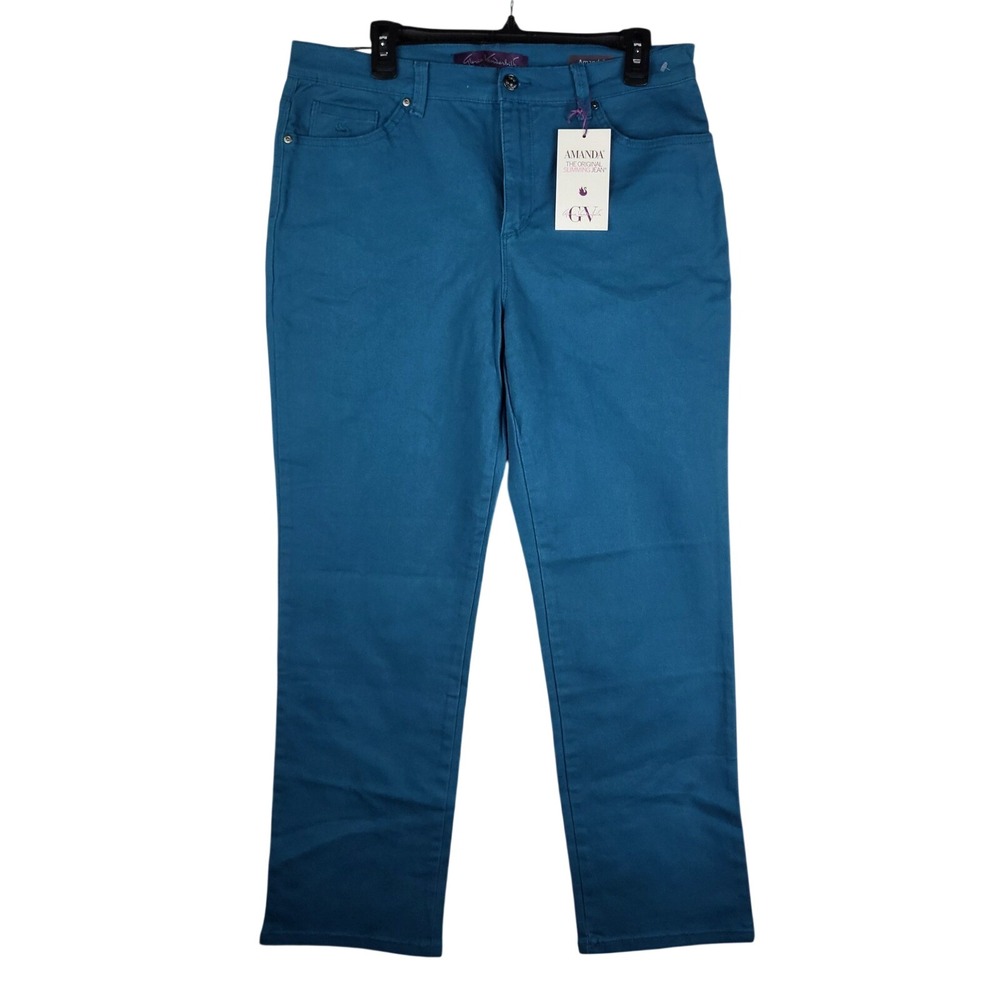 Gloria Vanderbilt Amanda Jeans Women 14S Teal Slimming Straight Leg 30173553